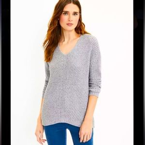LOFT Ribbed V-Neck Tunic Sweater